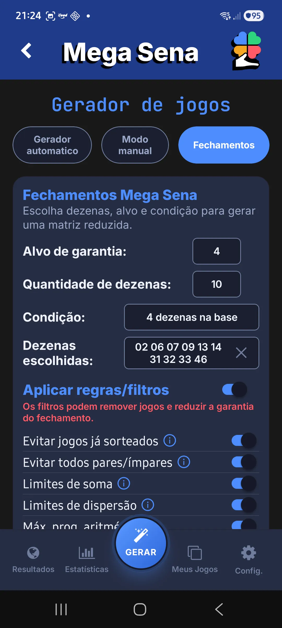Tela do gerador inteligente de jogos
